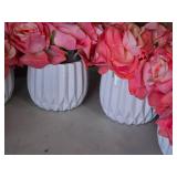 Lot of (5) Silk Faux Rose Boquet Arrangement in White Ceramic Vase (pink)