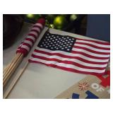 Lot of (10) U.S.A. Flag on Wood Stick and 4th of July Wooden Hanging Sign 7"x35"