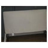 Queen Size Bed Frame - Padded White Cloth Covered Wood Frame and Headboard with Metal Base