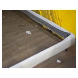 Queen Size Bed Frame - Padded White Cloth Covered Wood Frame and Headboard with Metal Base