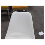 Mid-Century Modern Dining Chair with White Plastic Shell Seat , White Faux Leather Cushion and Beech Wood Legs