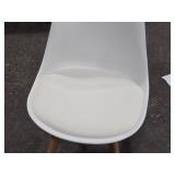 Mid-Century Modern Dining Chair with White Plastic Shell Seat , White Faux Leather Cushion and Beech Wood Legs