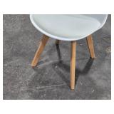 Mid-Century Modern Dining Chair with White Plastic Shell Seat , White Faux Leather Cushion and Beech Wood Legs