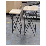Lot of (2) Side Tables Distressed Wood Top / Metal Frame