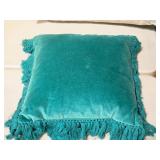 Lot of (3) 16" Suede Covered Throw Pillow with Tassle Edging (teal)