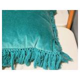 Lot of (3) 16" Suede Covered Throw Pillow with Tassle Edging (teal)