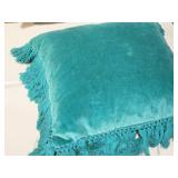 Lot of (3) 16" Suede Covered Throw Pillow with Tassle Edging (teal)