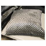 17" Covered Throw Pillow with Velvet Greek Key Cut design (grey/gold)