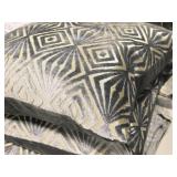 Lot of (5) 17" Covered Throw Pillow with Velvet Art Deco Geometric pattern (grey/gold)
