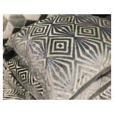 Lot of (5) 17" Covered Throw Pillow with Velvet Art Deco Geometric pattern (grey/gold)