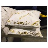 Lot of (2) 17" Soft Microfiber Marbled pattern Covered Throw Pillow (white/gold)