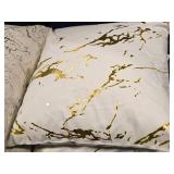 Lot of (2) 17" Soft Microfiber Marbled pattern Covered Throw Pillow (white/gold)
