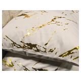 Lot of (2) 17" Soft Microfiber Marbled pattern Covered Throw Pillow (white/gold)