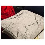 Lot of (2) 21" Jacquard Marbled pattern Covered Throw Pillow (white/metallic silver)