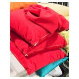 Lot of (3) 18" Polyester Covered Indoor/Outdoor Throw Pillow (solid red) and (1) Matching Pillow Cover