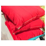 Lot of (3) 18" Polyester Covered Indoor/Outdoor Throw Pillow (solid red) and (1) Matching Pillow Cover