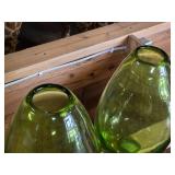 Lot of (2) Handblown Art Glass Table Vases by Holmegaard 6" x 12" (green) (rounded triangle)