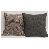 Two Throw Pillows - Paisley Pattern & Textured Weave, Taupe/Gray