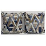 Throw Pillows - Geometric Ikat Pattern In Navy, Tan & Ivory -Matches Lot 305