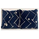 Navy Blue Throw Pillows with White Geometric Pattern - Set of 2
