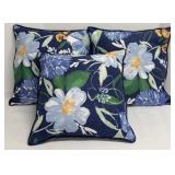 Navy Floral Throw Pillows - Set of 3 - Zippered Cushions