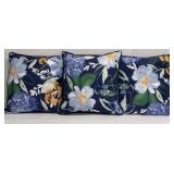 Navy Floral Throw Pillows - Set of 3 - Zippered Cushions