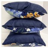 Navy Floral Throw Pillows - Set of 3 - Zippered Cushions