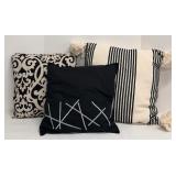 YKK Zipper Throw Pillows Set of 3 - Striped Rayon/Cotton, Damask & Crisscross