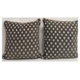 Pair of Decorative Throw Pillows - Beige & Charcoal Diamond Lattice Pattern