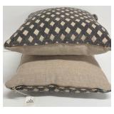 Pair of Decorative Throw Pillows - Beige & Charcoal Diamond Lattice Pattern