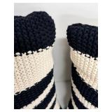 Ginza Interiors Cotton Knit Black & Cream Striped Throw Pillows Set of 2 with YKK Zippers