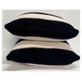 Ginza Interiors Cotton Knit Black & Cream Striped Throw Pillows Set of 2 with YKK Zippers