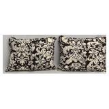 Damask Pattern Throw Pillows - Pair, Black & Cream, Rectangular