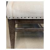 Pair of Beige Upholstered Dining Chairs with Dark Wood Legs & Nailhead Trim