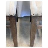 Pair of Beige Upholstered Dining Chairs with Dark Wood Legs & Nailhead Trim