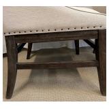 Pair of Beige Upholstered Dining Chairs with Dark Wood Legs & Nailhead Trim