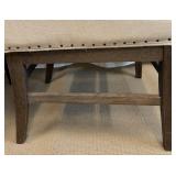 Pair of Beige Upholstered Dining Chairs with Dark Wood Legs & Nailhead Trim