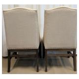 Pair of Beige Upholstered Dining Chairs with Dark Wood Legs & Nailhead Trim