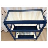 Curate Century Bar Cart in Blue with Mirror Glass Shelfs