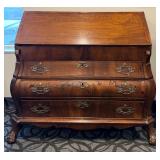 Antique Mahogany Drop-Front Secretary Desk with Leather Writing Surface & Brass Pulls