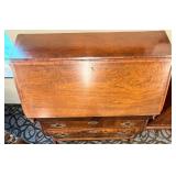 Antique Mahogany Drop-Front Secretary Desk with Leather Writing Surface & Brass Pulls