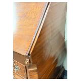 Antique Mahogany Drop-Front Secretary Desk with Leather Writing Surface & Brass Pulls