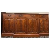 Antique Mahogany Sideboard Buffet with Carved Arched Panels & Brass Hardware