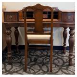 Antique Secretary Desk with Drop-Front Writing Surface, Turned Legs and Accompanying Chair