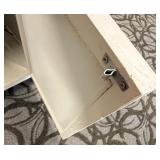 White Vintage Console Cabinet with Two Drawers & Mirrored Lattice Doors