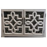 White Vintage Console Cabinet with Two Drawers & Mirrored Lattice Doors