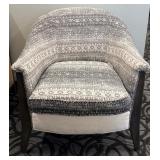 Sam Moore Accent Chair - Grey & White Geometric Upholstery, Dark Wood Legs