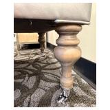 Gray Faux Leather Ottoman Bench with Turned Wood Legs & Casters