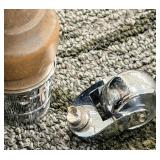 Gray Faux Leather Ottoman Bench with Turned Wood Legs & Casters