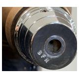 Gray Faux Leather Ottoman Bench with Turned Wood Legs & Casters